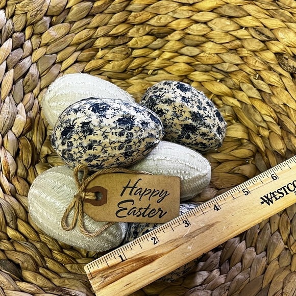 6 large primitive Easter eggs fabric blue floral tan farmhouse decor tier tray - Picture 6 of 10